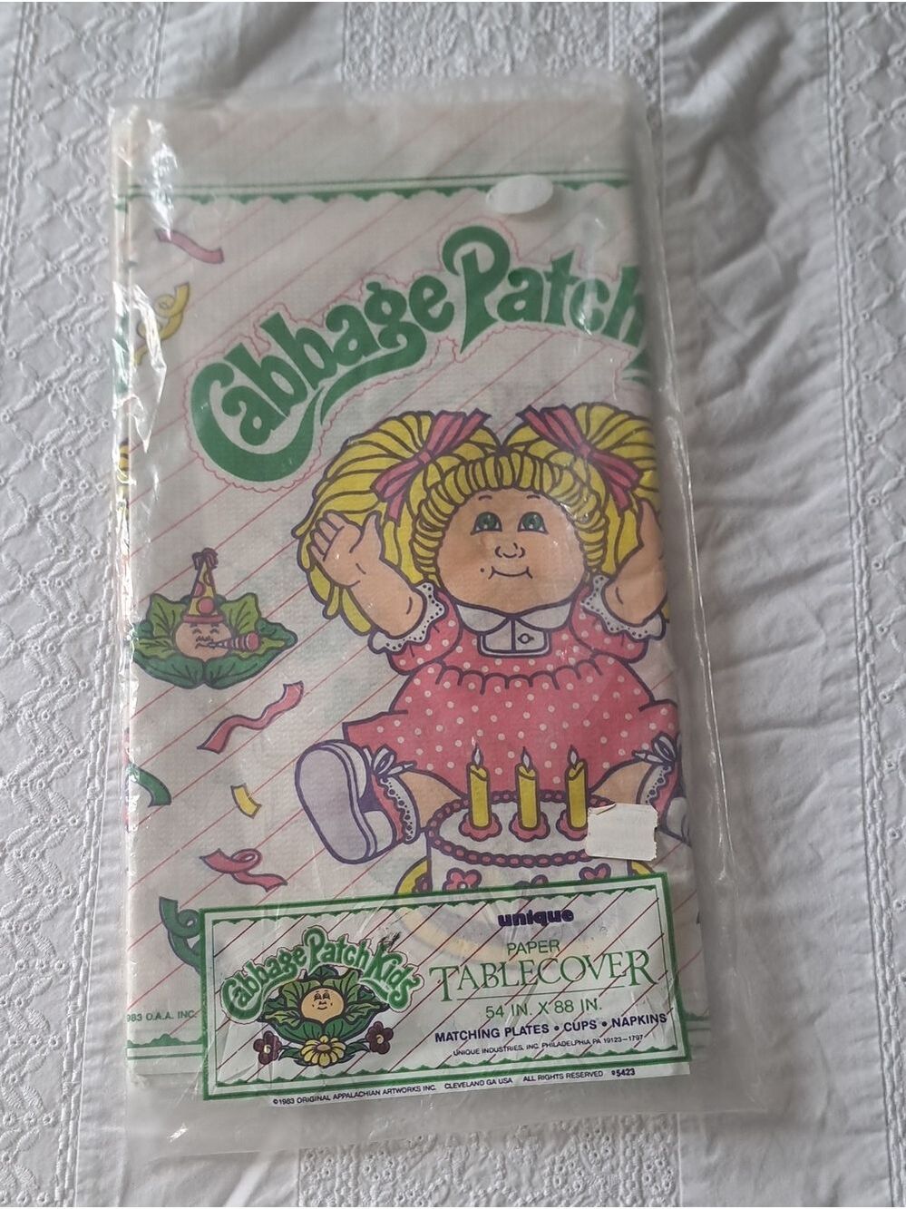 VTG 1983 Cabbage Patch Kids Birthday Tablecover paper tablecloth party  54x83"
